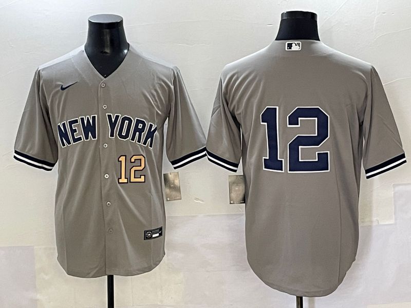 Men 2025 New York Yankees #12 No Name Grey Game Nike MLB Jersey style 4